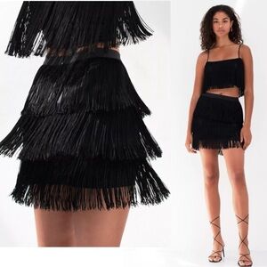 Aritzia Babaton black Mirage tassel fringe miniskirt Sz 8 NWOT flapper